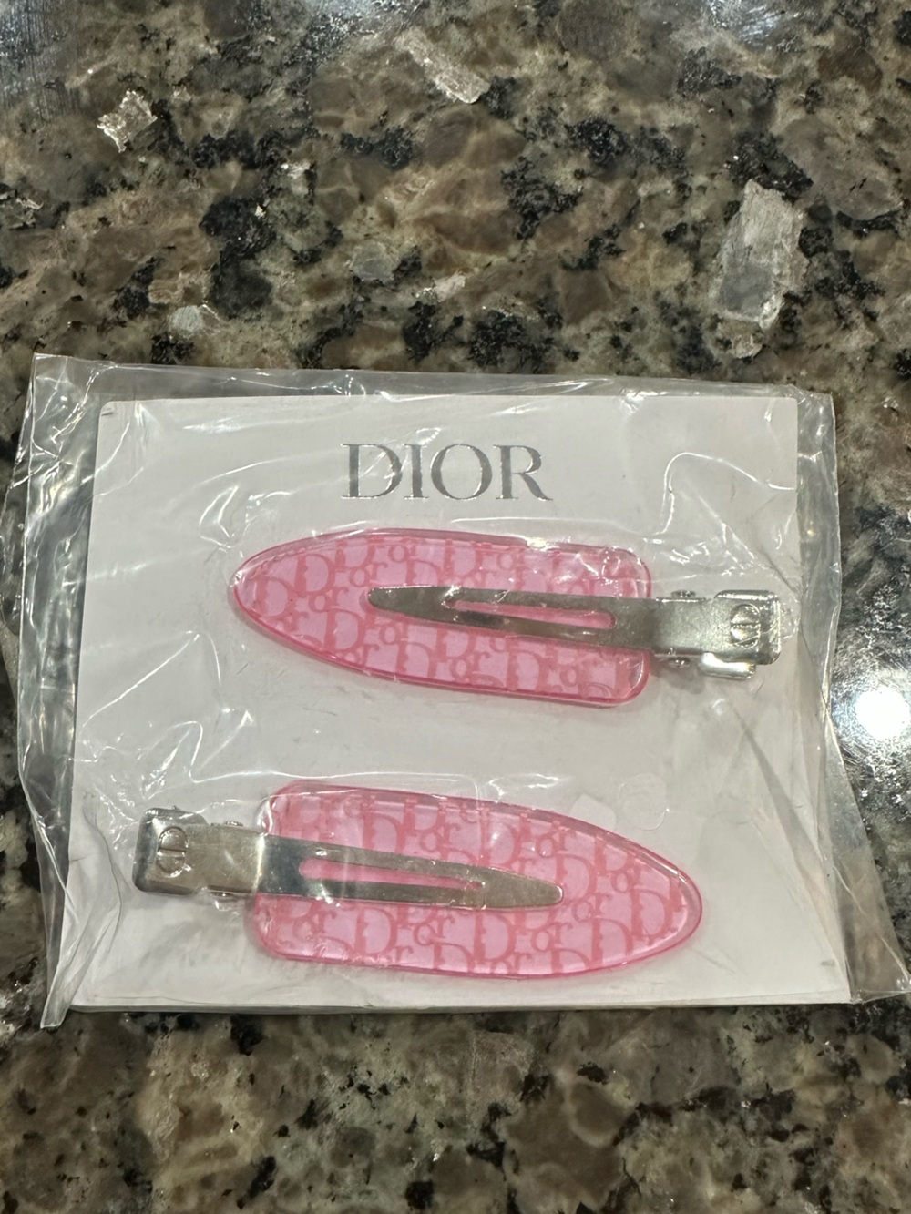 Dior Pink Logo Resin Snap Hair Clips - Set of 2 - Picture 2 of 6